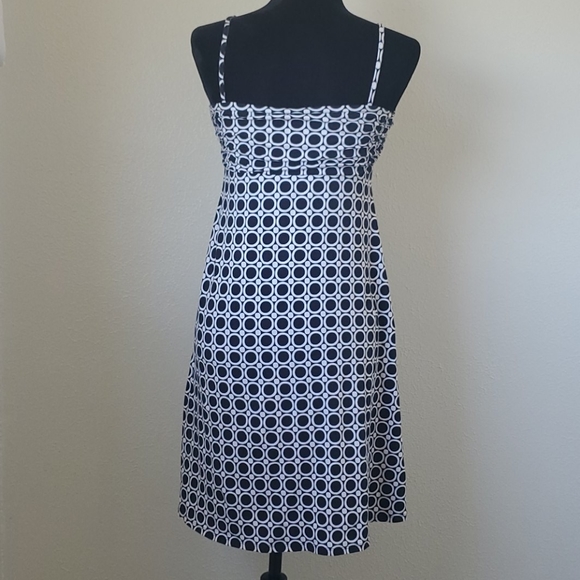 ANN TAYLOR M sundress navy circles white dots nautical flare - Picture 2 of 5